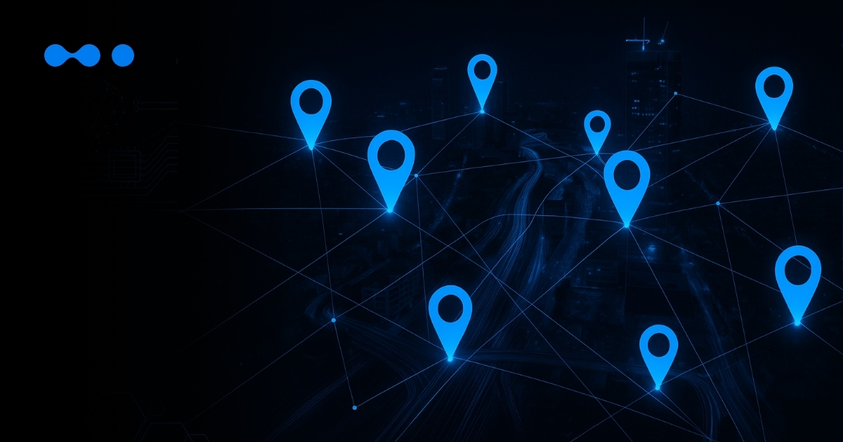ikony lokalizacji połączone siecią – komputer diagnostyczny do ciężarówek z GPS, telematyka floty i zdalna diagnostyka pojazdów