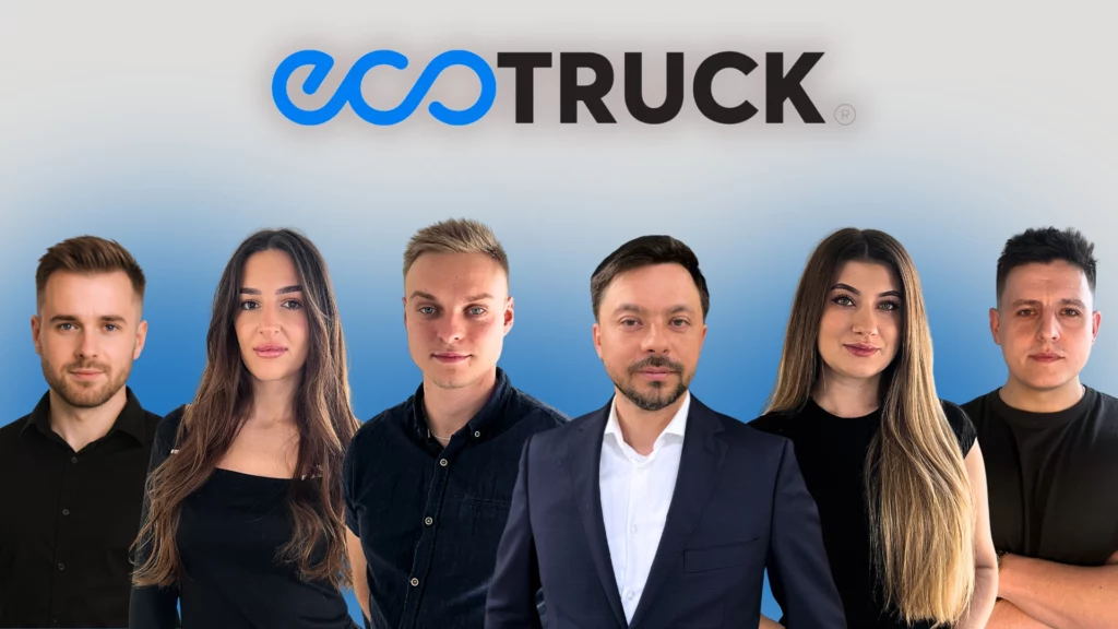 Zdjęcie zespołu pracowników firmy ecoTRUCK, ekspertów od systemów GPS, tachografów, monitoringu paliwa i telematyki flotowej. Profesjonalne wsparcie dla firm transportowych.