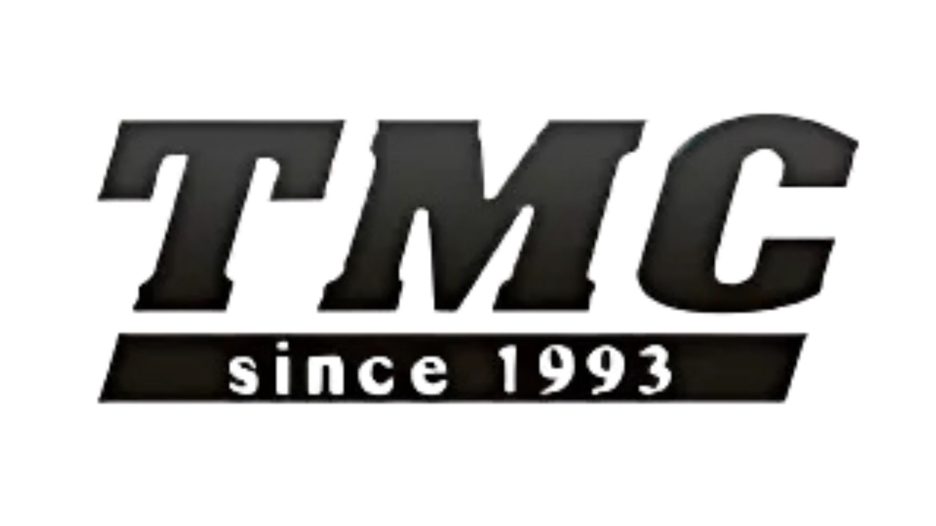 Czarne logo klienta TMC. Z dopiskiem od kiedy funkcjonują -1993.