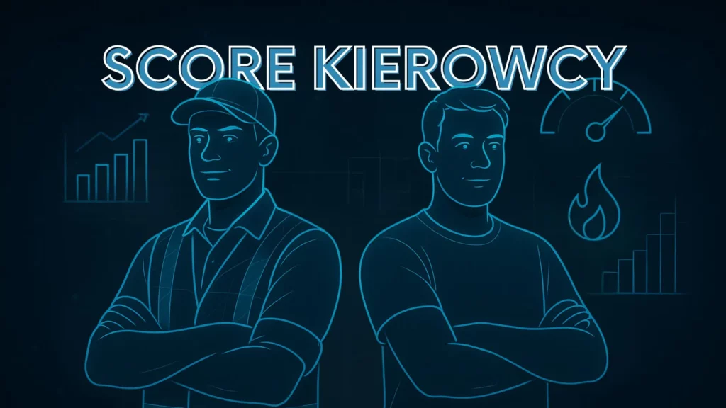 Ilustracja dwóch kierowców na tle ikon przedstawiających wyniki stylu jazdy i oszczędność paliwa.