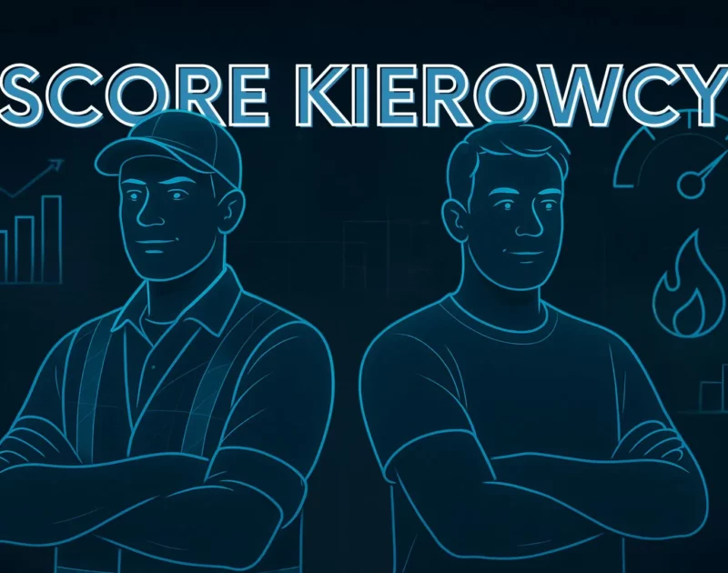 Ilustracja dwóch kierowców na tle ikon przedstawiających wyniki stylu jazdy i oszczędność paliwa.