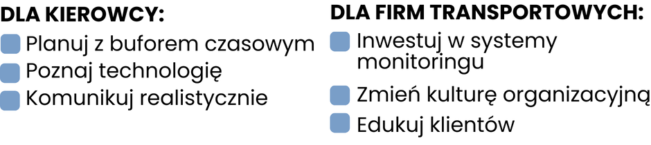 Lista punktów przedstawiająca praktyczne porady dla firm transportowych, jak dostosować się do zmian przepisów i kar obowiązujących od 2026 roku.
