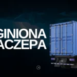 Grafika przedstawiająca naczepę ciężarówki z napisem „Zaginiona naczepa”, symbolizująca problem kradzieży i zaginięć w transporcie drogowym