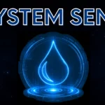 Grafika SYSTEM SENT z futurystycznym niebieskim symbolem kropli w centrum na tle gwiaździstego kosmosu, przedstawiająca automatyczne powiadomienia i monitoring poziomu cieczy w czasie rzeczywistym.