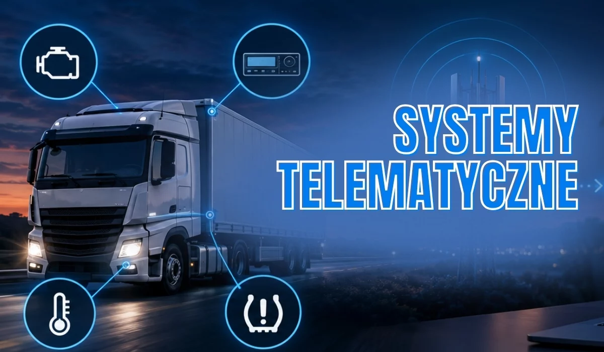 Laptop na biurku w nowoczesnym biurze z otwartym panelem ecoTRUCK i mapą Europy pokazującą lokalizacje pojazdów floty. W tle widoczny jest monitor, rośliny oraz zachód słońca za oknem.