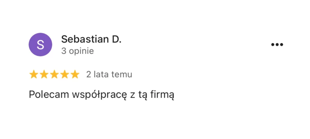 Opinia Google, 5/5, Sebastian D.: Polecam współpracę z tą firmą