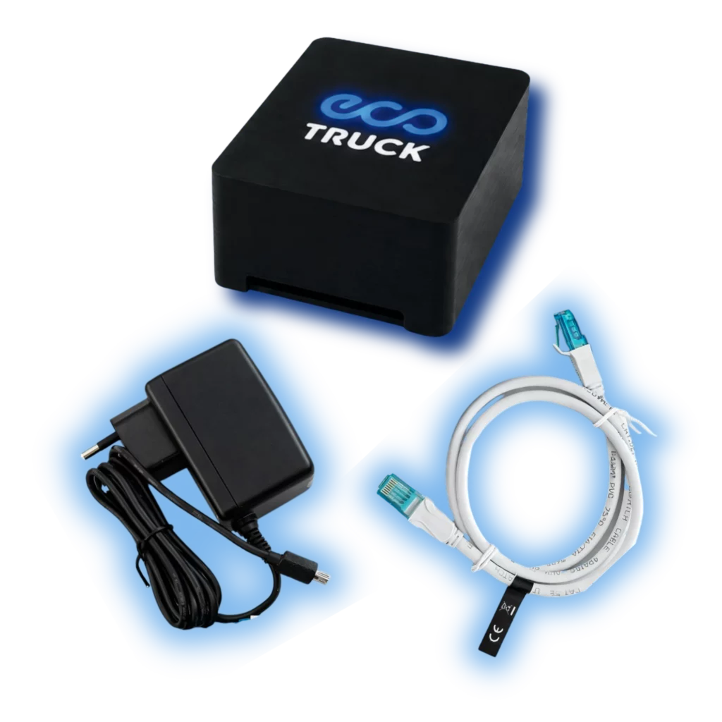 Urządzenie ecoTRUCK do zdalnego odczytu tachografu z zasilaczem i kablem Ethernet (RJ45)